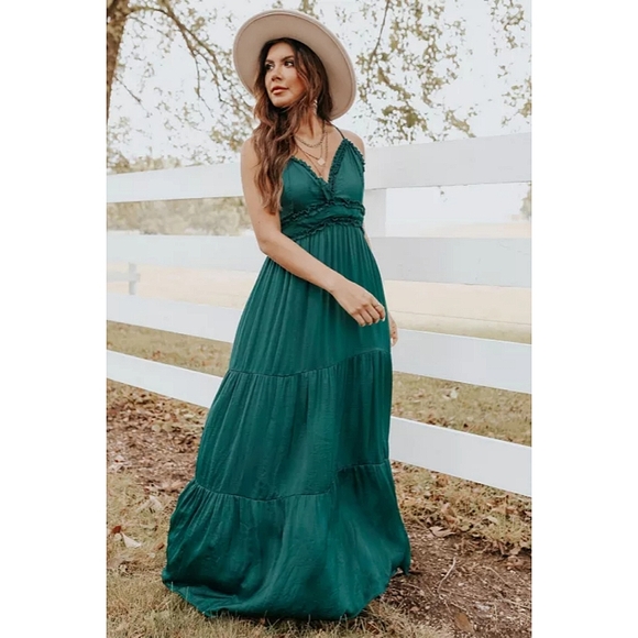 LAST ONE! Plus Size LILLY ROSE Maxi Dress With Criss Cross Back And Ruffles - Picture 3 of 6